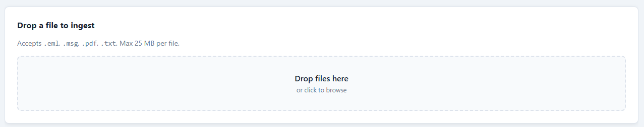 The drag-and-drop panel at the top of the Intake inbox